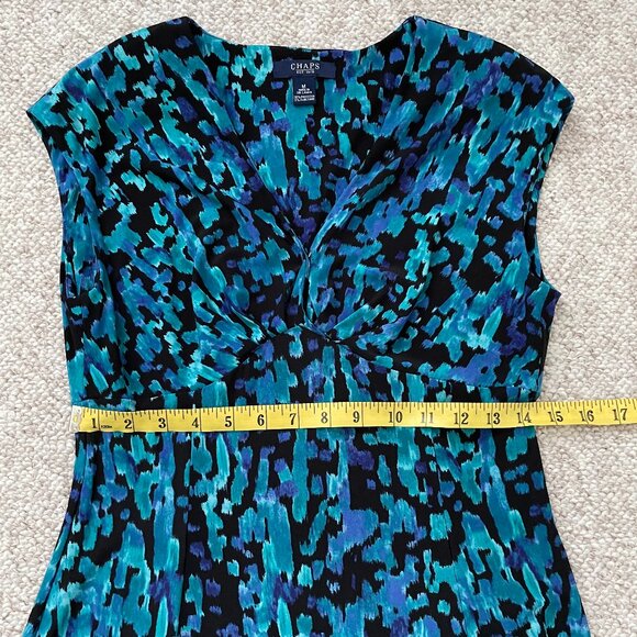 Chaps- Fit & Flare-  Medium- v- neck- shoulder pads, blue, black, midi - Picture 4 of 5